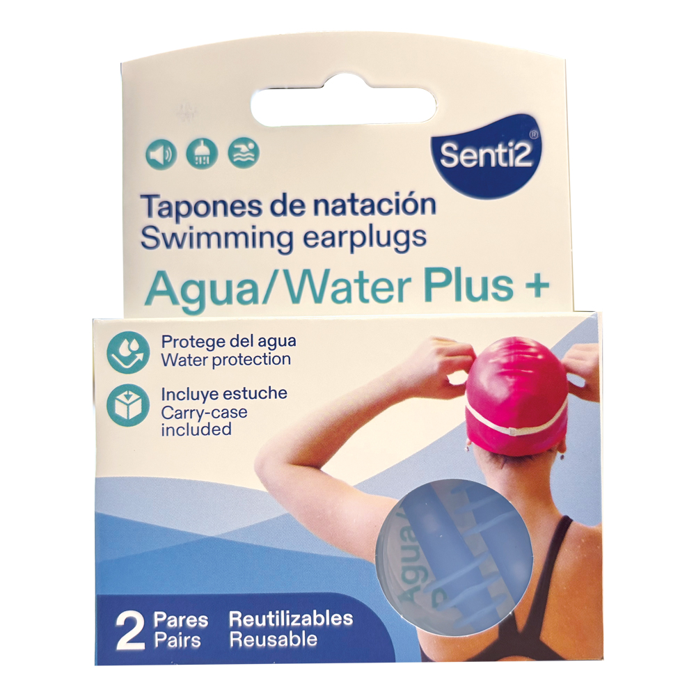 Tapones de Oidos Senti-2 Reutilizables, 4 uds (2 pares) en cajita Agua/Ruido
